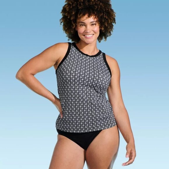 Lands' End Black & White Geo Floral Print Tankini Swim Top -- Size Small 6-8 - Picture 1 of 6